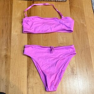SKIMS Bright Pink Bandeau Bikini Set with Removable Strap